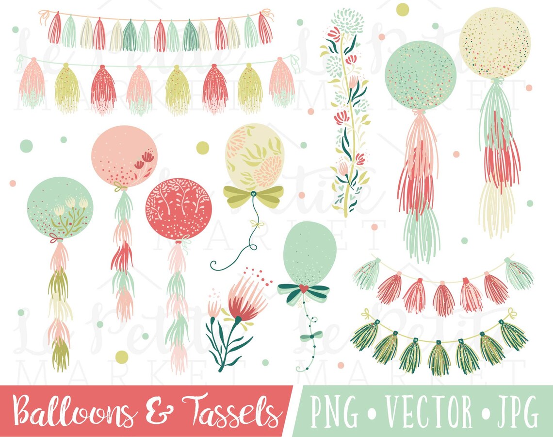 Painted Tassels and Balloons Clipart Set Wedding Clipart Etsy
