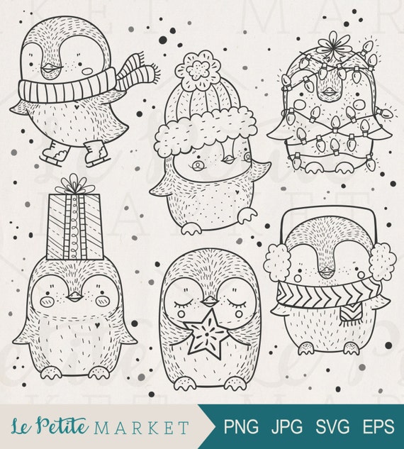 Cute Hand Drawn Penguin Clip Art Cute Penguin Clipart | Etsy