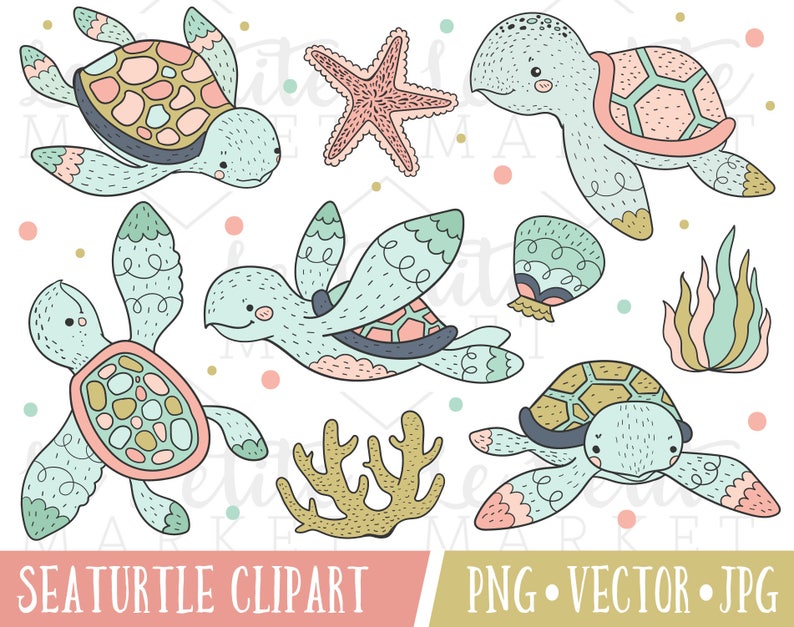 Pink & Gold Sea Turtle Clipart Set Sea Turtle Clip Art Sea | Etsy