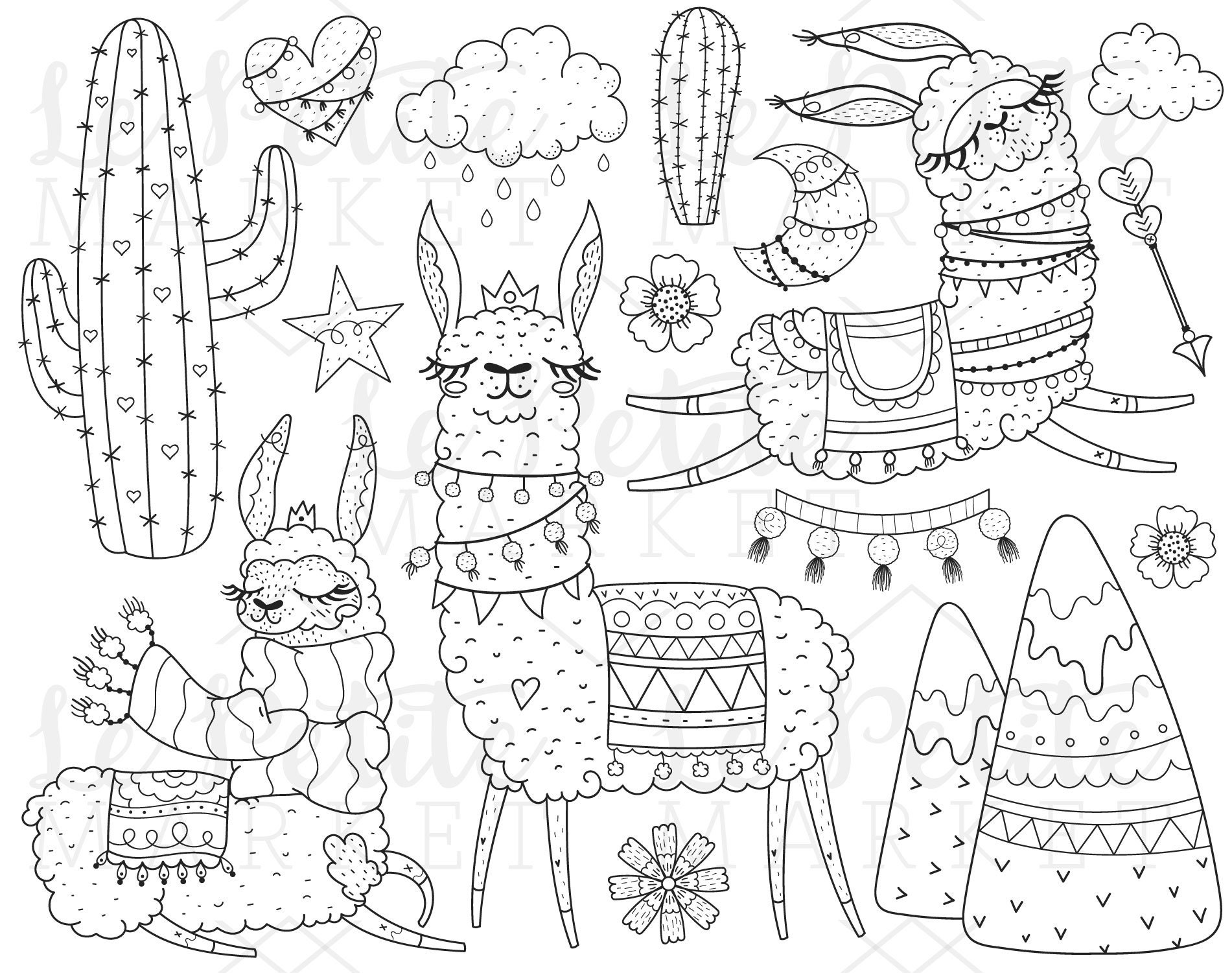 Lama Clipart Illustration Set süße Alpaka ClipArt Bilder | Etsy