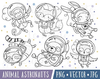 Cute Animal Astronaut Clipart Images, Owl Astronaut, Woodland Astronaut Clipart, Cute Astronauts, Astronaut Digital Stamps, Fox Panda Monkey