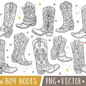 Hand Drawn Cowboy Boot Clipart Images, Cowboy Boot Clip Art, Cowgirl Boot Clipart, Cowboy Boot Digital Stamps, Cute Western Clipart