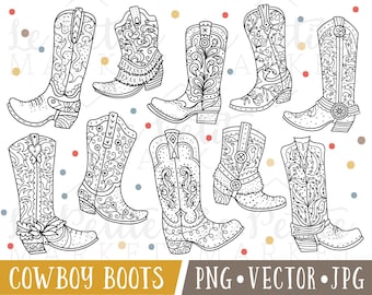 Hand getekende Cowboy opstartkopieën Clipart, Cowboy Boot illustraties, Cowgirl Boot Clipart, Cowboy Boot digitale postzegels, schattige westerse Clipart