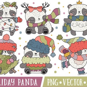 Cute Holiday Panda Clipart Images, Cute Winter Panda Clipart, Christmas Panda Clip Art, Clipart Panda Images, Panda Illustrations, Kawaii