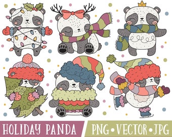 Cute Holiday Panda Clipart Images, Cute Winter Panda Clipart, Christmas Panda Clip Art, Clipart Panda Images, Panda Illustrations, Kawaii