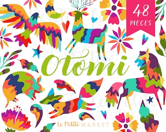 Otomi Clipart Images, Otomi Clip art, Fiesta clipart, Mexico, Fiesta Party Clipart, Mexican Florals Vector Clipart Illustrations, Colorful