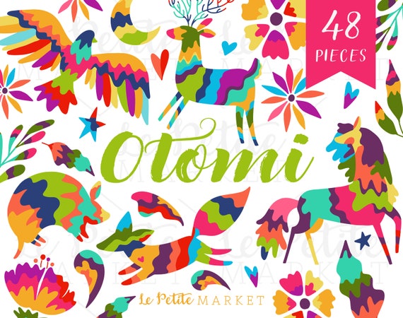 Otomi Clipart Images, Otomi Clip art, Fiesta clipart, Mexico, Fiesta Party Clipart, Mexican Florals Vector Clipart Illustrations, Colorful