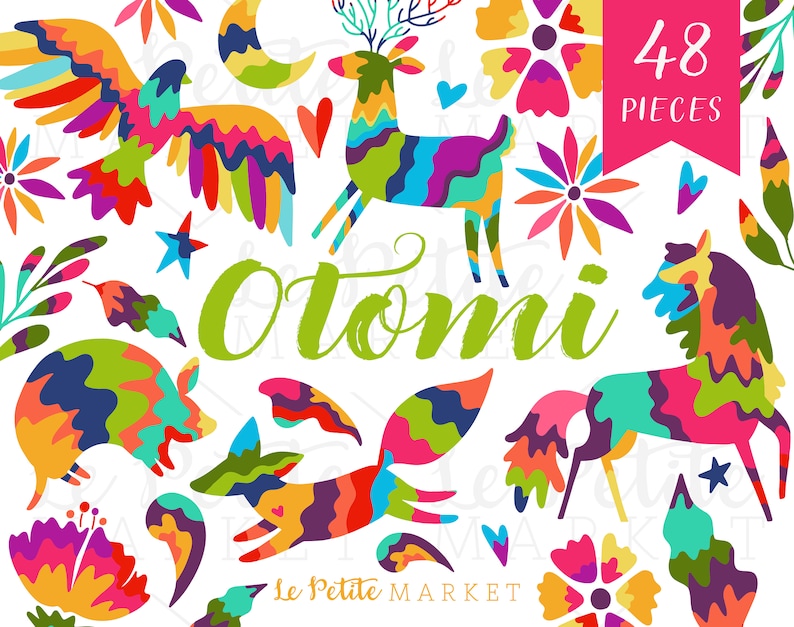 Puede incluir: Un conjunto de 48 ilustraciones digitales coloridas de estilo Otom&iacute;. Las ilustraciones incluyen flores, animales y patrones geom&eacute;tricos. Las ilustraciones son perfectas para manualidades, scrapbooking y otros proyectos creativos.