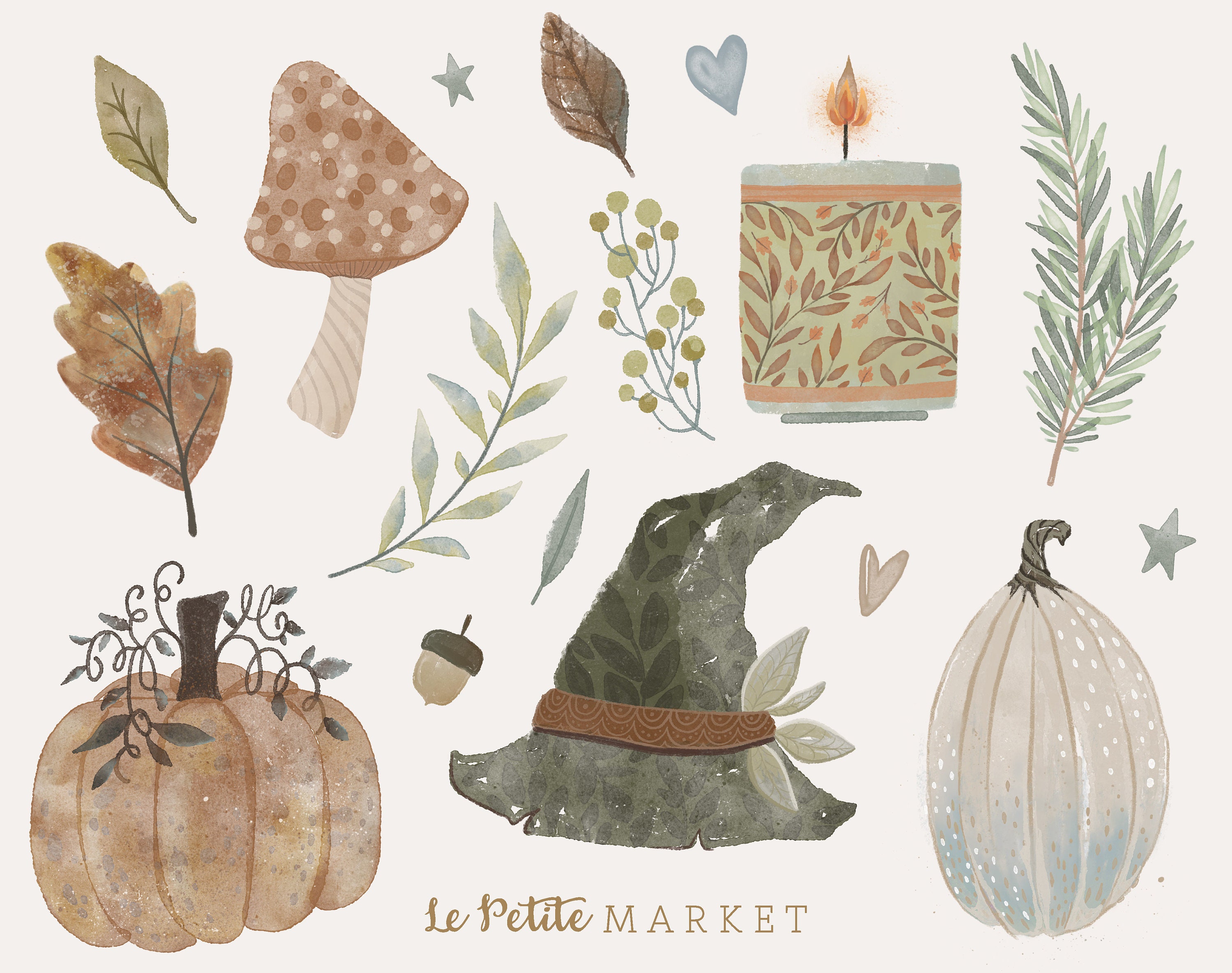Rustic Fall Clipart Illustrations, Watercolor Autumn Pumpkin Clip Art ...