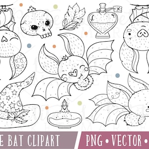 Kawaii Halloween vleermuizen Clipart, schattige Bat clipartafbeeldingen, Bat Clip Art, Bat illustraties, leuke Halloween illustraties, Kawaii Bat Clipart