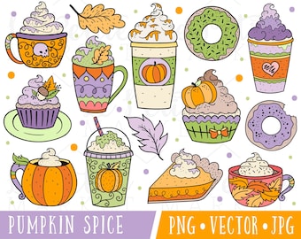 Cute Pumpkin Spice Clipart Images, Pumpkin Spice Latte Clipart, Hand Drawn Clipart, Cute Autumn Coffee Clipart, Pumpkin Spice PNG