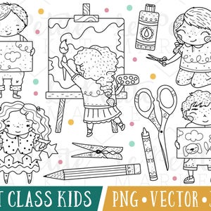 Cute School Kids Clipart Images, Cute School Clip Art, Art Class Kids Clipart, Cute Craft Clipart, Classroom Clipart, Kindergarten Clipart