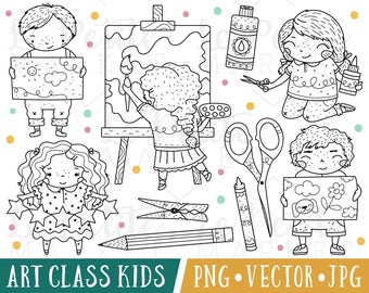 Cute School Kids Clipart Images, Cute School Clip Art, Art Class Kids Clipart, Cute Craft Clipart, Classroom Clipart, Kindergarten Clipart