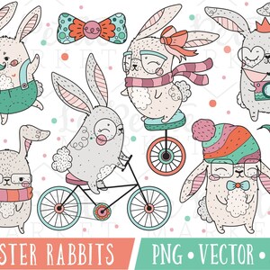 Niedlichen Kaninchen Clipart, Hipster Clipart, Kawaii Häschen Clipart, süße Hipster Clipart, Ostern Hase Clipart, Hipster Hase Clipart