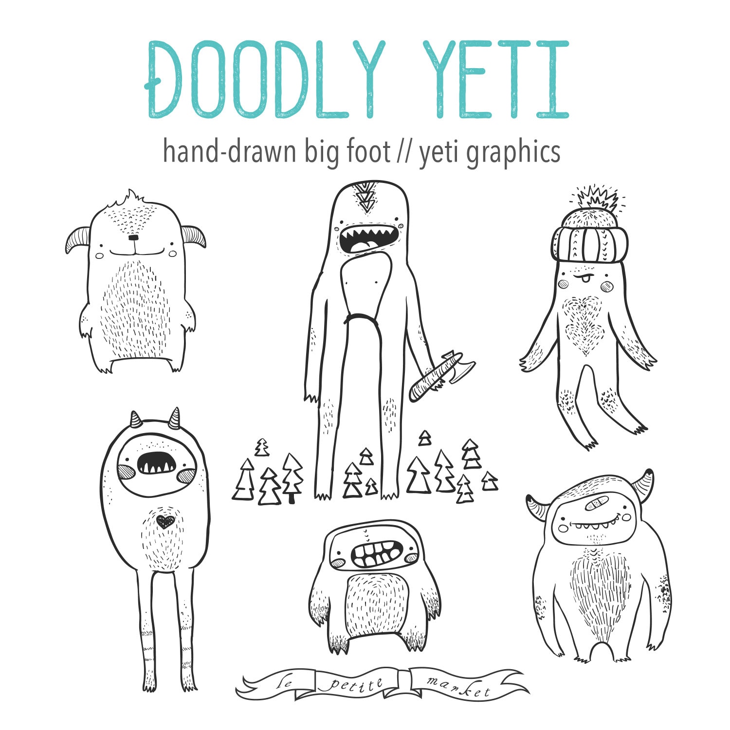 Handgezeichnete hübsch Yeti Clipart, Bigfoot Clipart digitaler Download Vektor-Eps, Monster-Clipart illustriert Clipart ClipArt, Clipart Doodle