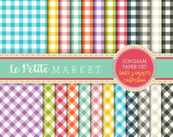 Summer Gingham Digital Paper, Scrapbooking, Card Making (Digital Download)
