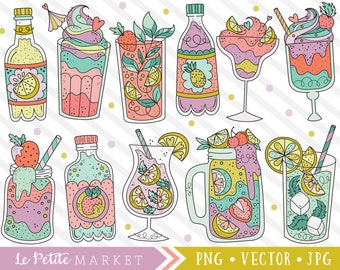 Cute Drinks Clipart, Soda Lemonade Clip Art Images, Martini Milkshake Illustrations, Kawaii Drink Art, Summer Clipart, Commercial Use PNG