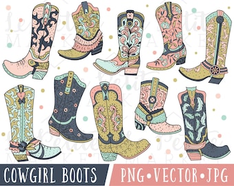 Pink Cowgirl Boot Clipart, Cowboy Boot Clipart, Cowboy Boot Clip Art, Cute Pink Cowboy Boots Clipart, Cowboy Boot Illustrations Graphics