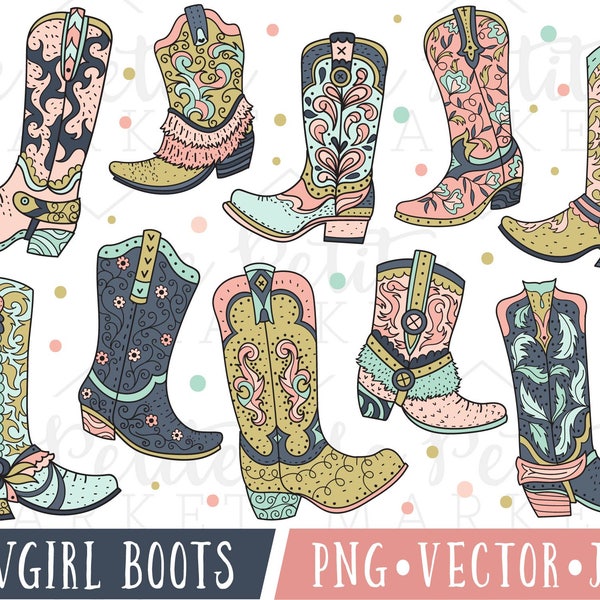 Pink Cowgirl Boot Clipart, Cowboy Boot Clipart, Cowboy Boot Clip Art, Cute Pink Cowboy Boots Clipart, Cowboy Boot Illustrations Graphics