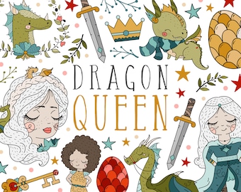 Dragon Thrones Clipart Images, Dragon Clip Art, Sword, Dragon Egg Illustrations, Princess, Cute Dragon Digital Stamps, Instant Download PNG