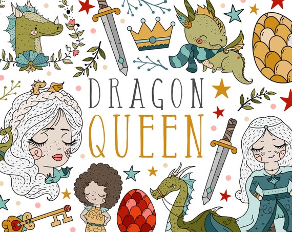 Dragon Thrones Clipart Images, Dragon Clip Art, Sword, Dragon Egg Illustrations, Princess, Cute Dragon Digital Stamps, Instant Download PNG