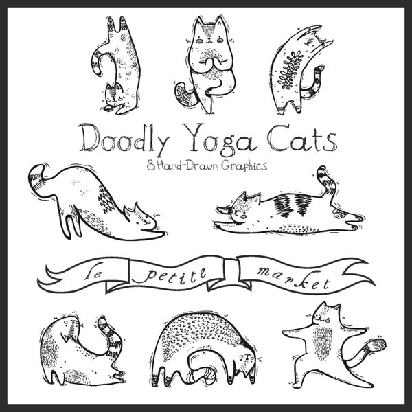 Hand Drawn Digital Yoga Cat Clipart, Yoga Illustration, Cute Cat Yoga, Instant Download, Yoga Cat Illustration, PNG, JPG, EPS