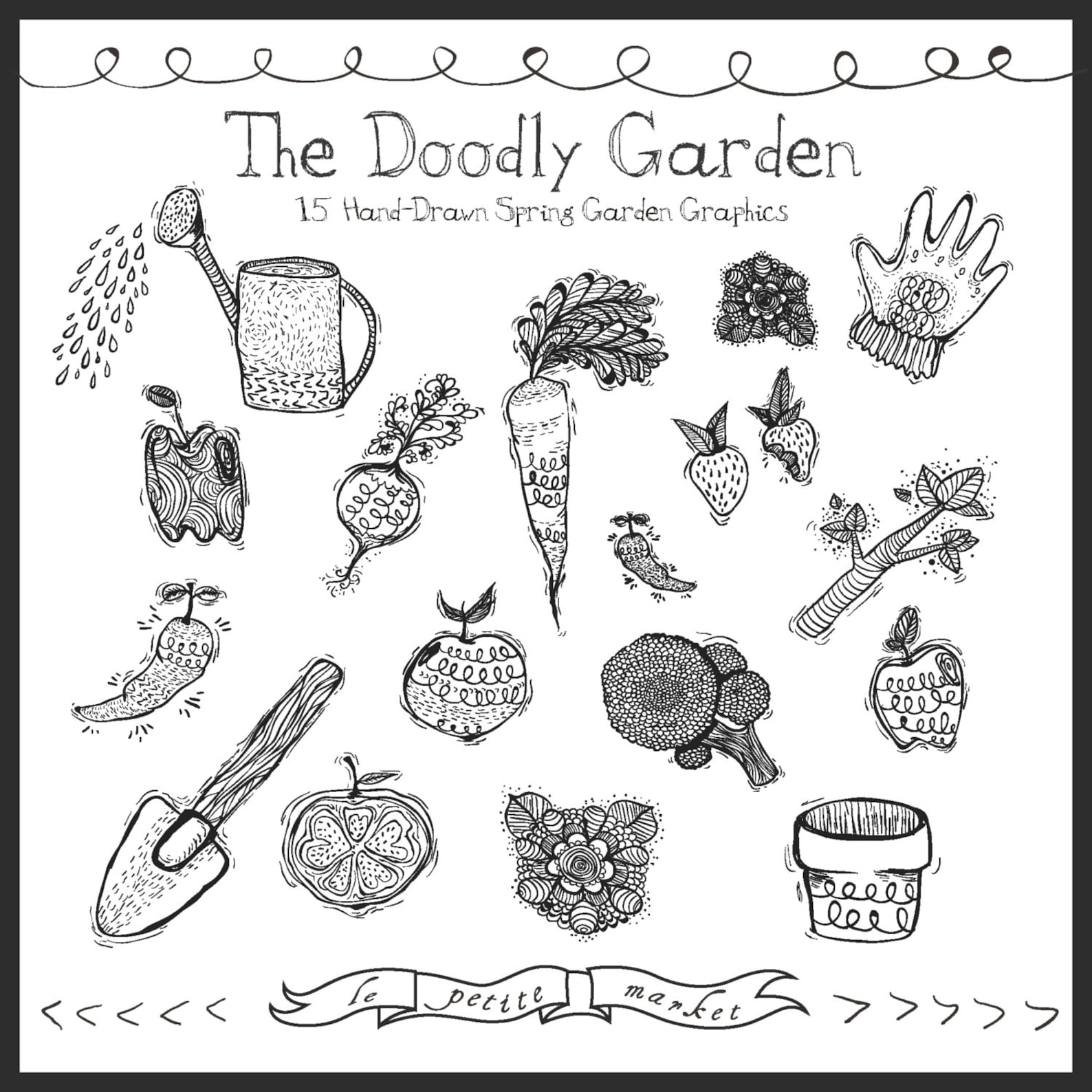 Hand Drawn Digital Garden Clipart Doodle Garden Illustration | Etsy