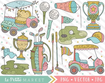 Golf Clipart Set, Golfing Clip Art, Cute Golf Illustrations, Hand Drawn Clipart Graphics, Golf Designs Commercial Use Clipart, Golf Cart