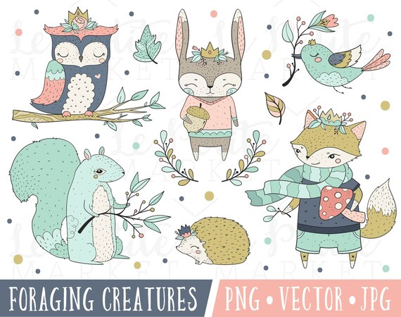 Woodland Forest Friends Clipart Set, Forest Creatures Clip Art, Woodland Animals Clipart, Woodland Fox Illustrations, Cute Fox Clipart