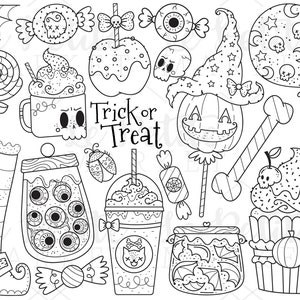 Halloween Candy Clipart Images, Trick or Treat Clip Art, Halloween Food Clip Art, Halloween Party Digital Stamps, Line Clipart PNG JPG