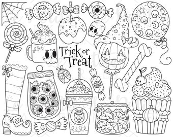 Halloween Candy Clipart Images, Trick or Treat Clip Art, Halloween Food Clip Art, Halloween Party Digital Stamps, Line Clipart PNG JPG