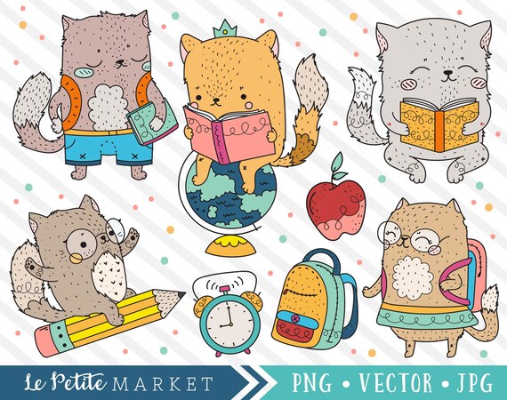 Cute School Cat Clipart Images Cat School Clipart Cute Etsy