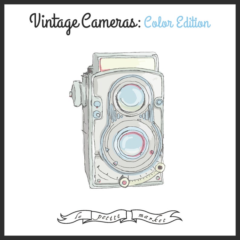 Vintage Camera Digital Clip Art Graphics for Digital Scrapbooking, Camera Illustration, Vintage Hipster Style, Hand Drawn Instant Download image 2