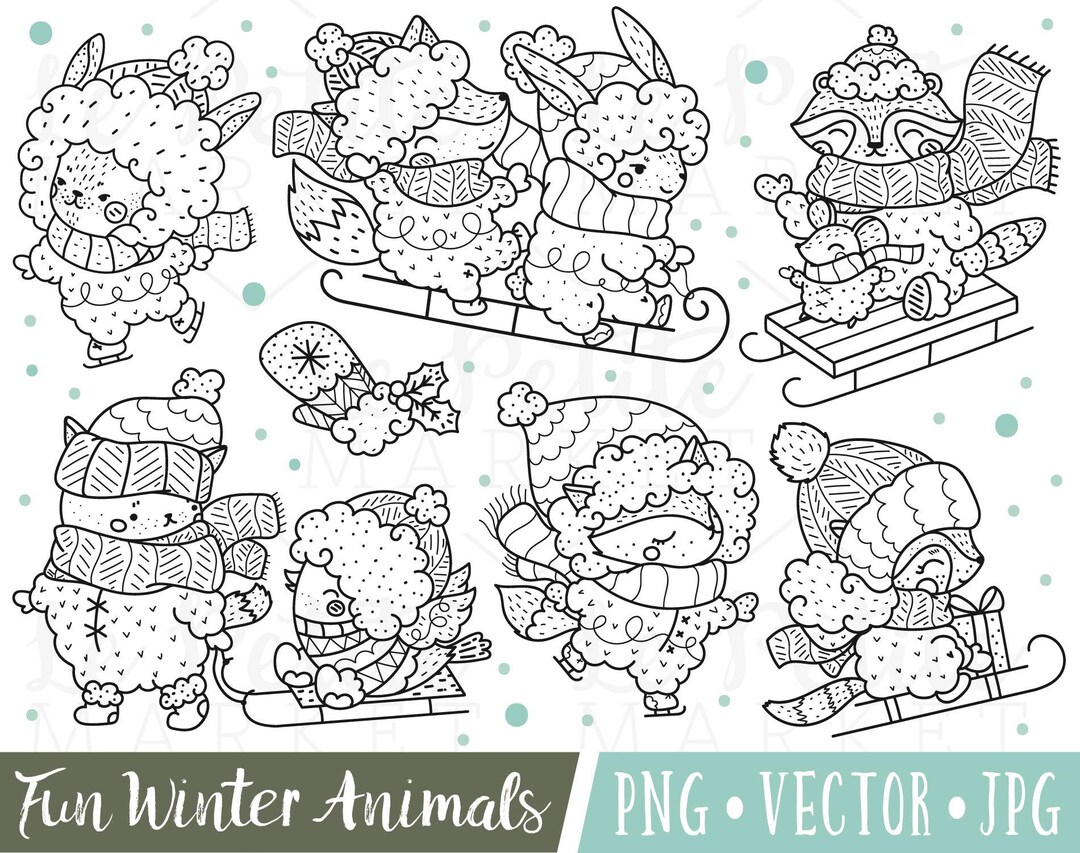 Winter Woodland Animal Clip Art Sledding Sleigh Clipart Images ...