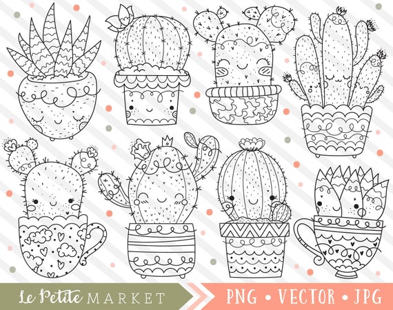Cute Cactus Clipart Images Kawaii Cactus Clip Art Succulent Etsy