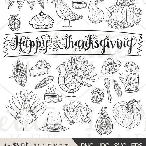 Thanksgiving Clipart Cute Hand Drawn Thanksgiving Clip Art - Etsy