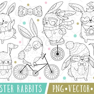 Niedlichen Kaninchen Clipart, Hipster Tier Clipart, Kawaii Häschen Clipart, süße Hipster Clipart, Ostern Hase Clipart, Hipster Hase Clipart