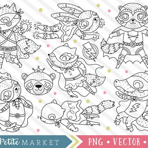 Cute Animal Superhero Clipart Images, Hand Drawn Clip Art Superhero Illustrations, Caped Crusaders Super Powers Clipart Animals, Fox Hero