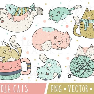 Cute Cat Vector Art, Cute Cat Clipart Images, Planner Cat Digital Stickers, Cat in a Teacup, Cats Playing Clipart, Clip Art Cats, Cat PNG