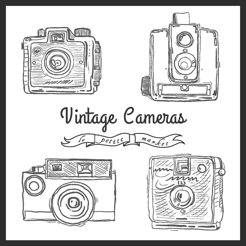 Cute Hand Drawn Camera Clip Art Vintage Illustration Camera Etsy