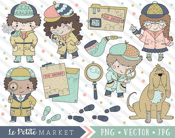 Cute Sleuth Clipart Set, Cute Detective Clip Art, Detective Kids, Investigation Clipart, Crime Scene Clipart, Detective Vector Graphics PNG