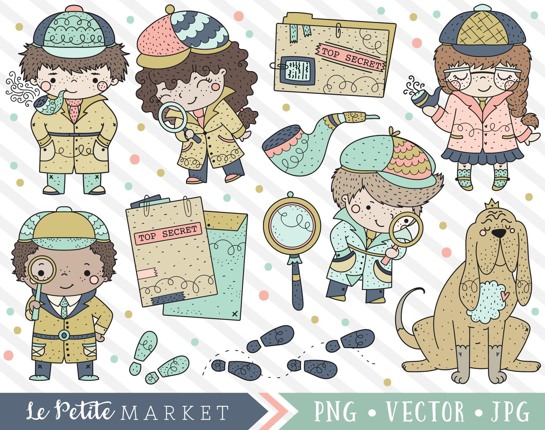 Cute Sleuth Clipart Set Cute Detective Clip Art Detective Etsy
