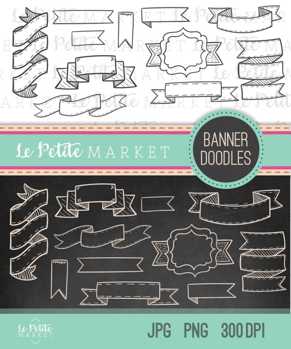 Hand Drawn Banner Clip Art Banner Clipart Chalk Banner Etsy