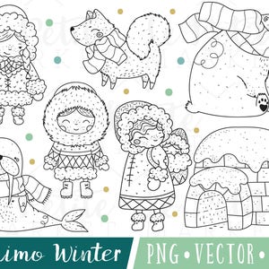 Eskimo Clipart, lindo esquimal sellos digitales, lindo inuit imágenes de imágenes prediseñadas, eskimo Clip Art, morsa clipart, clipart ártico, uso comercial