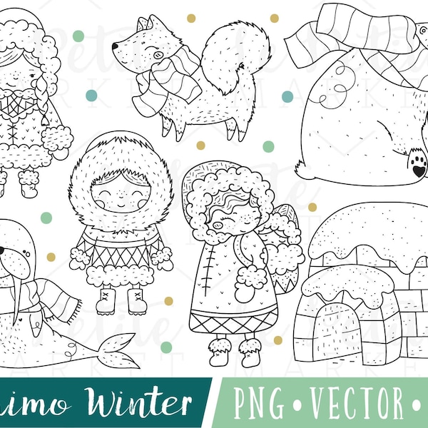 Eskimo Clipart, süße Eskimo digitale Briefmarken, süße Inuit-Clipart-Bilder, Eskimo ClipArt, Walross Clipart, arktischen Clipart, kommerzielle Nutzung