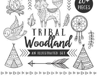 Tribal bos clipartafbeeldingen, Tribal Fox Clipart, bos dieren clipartafbeeldingen, bosrijke illustraties, commercieel gebruik