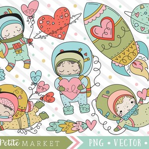 Cute Astronauts Clipart Set, Astronaut with Heart in Space, Planets and Stars, Cosmonaut Clip Art Images, Astronaut Designs Hand Drawn PNG