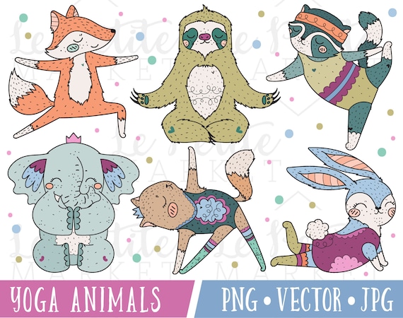 Susse Yoga Clip Art Yoga Tiere Clipart Fitness Tiere Clipart Etsy
