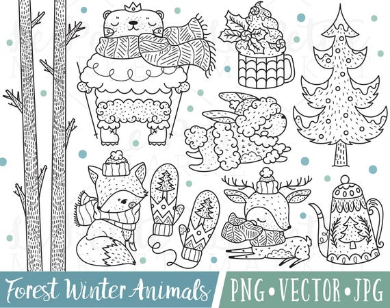 Winter Forest Holiday Clipart Digital Stamps Cute Winter Etsy Winter Forest Holiday Clipart Digital Stamps Cute Winter Etsy
