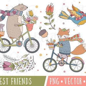 Woodland Fox Clipart Images, Woodland Bear Clipart Images, Cute Woodland Animals Clipart, Woodland Creatures Clipart, Woodland PNG, Cute Fox